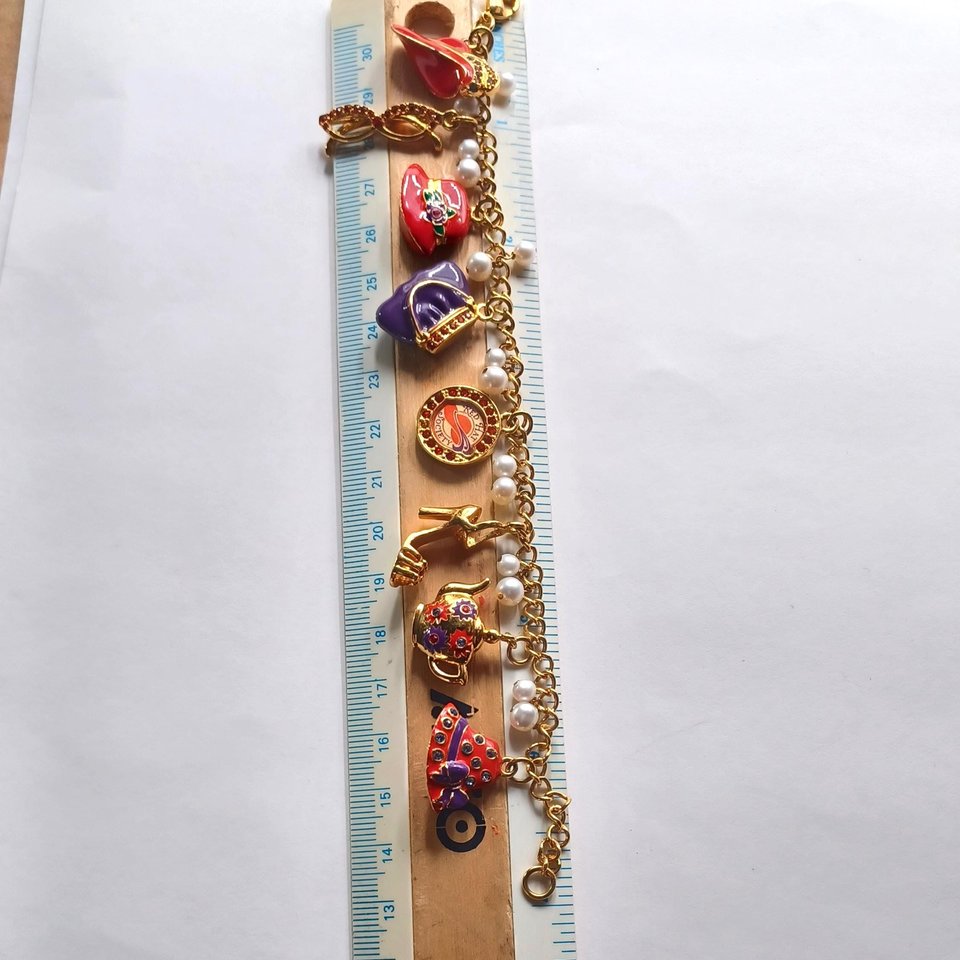 Danbury Mint Red Hat Society Gold Plated Charm Bracelet