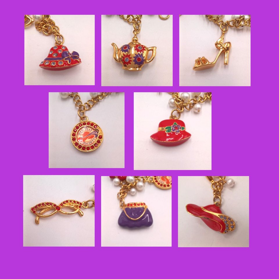 Danbury Mint Red Hat Society Gold Plated Charm Bracelet