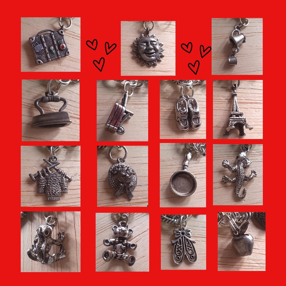 Vintage Silver Tone Random Charms Charm Bracelet, 15 Charms