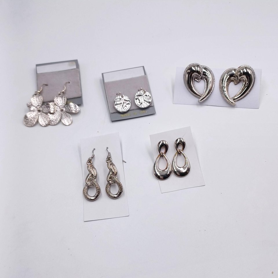 5 pairs of Silver Tone Fashion Pierced Earrings for Women