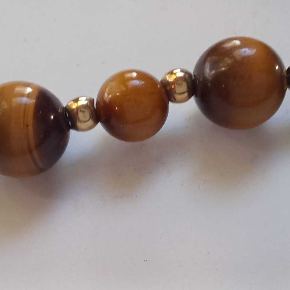 Tiger's Eyes Brilliant Round Beaded Necklace, Vintage Tiger's Eye Pearls
