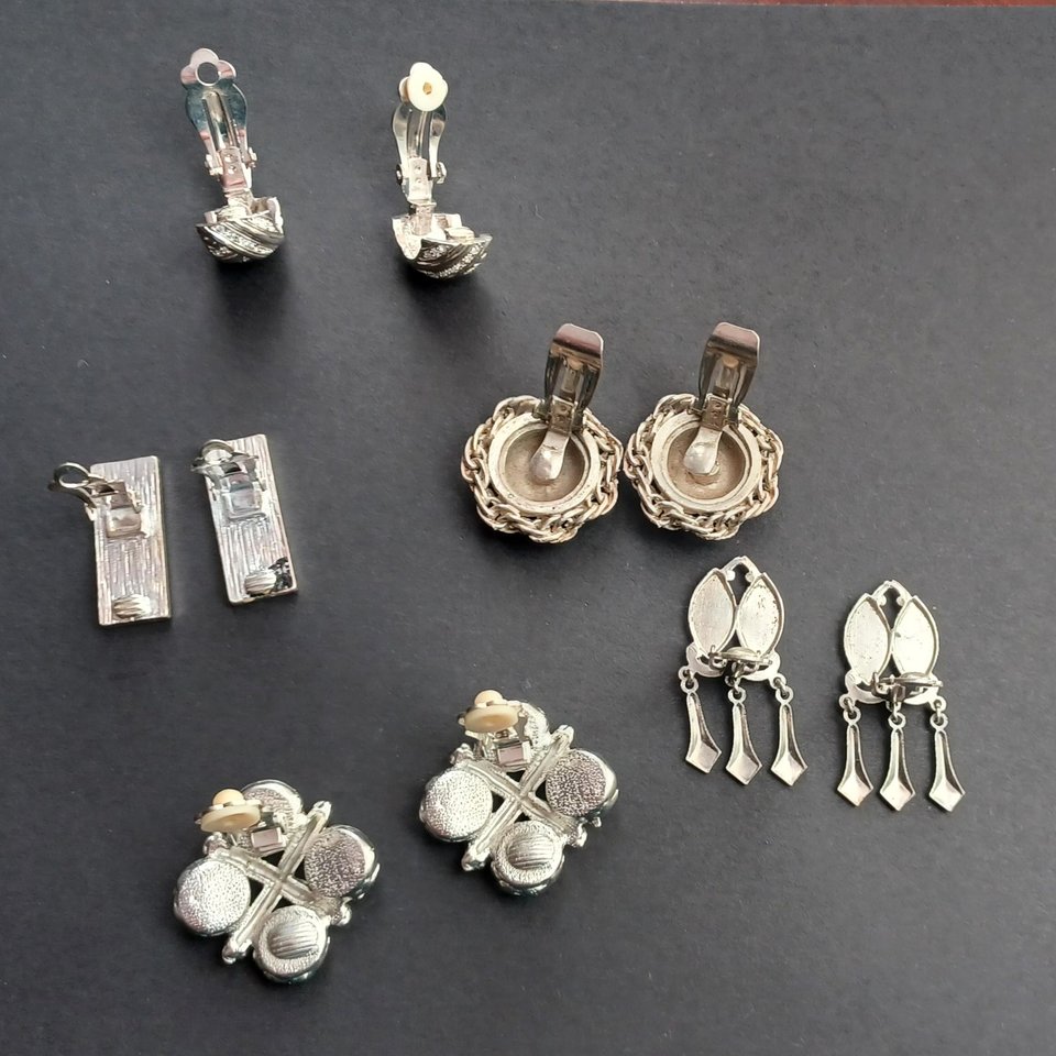 5 pairs of Silver Tone Fashion Clip-on Earrings for Women