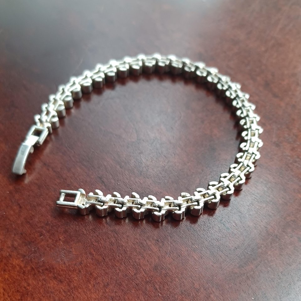 Mid Century Aurora Borealis Rhinestones Silver Tone Tennis Bracelet