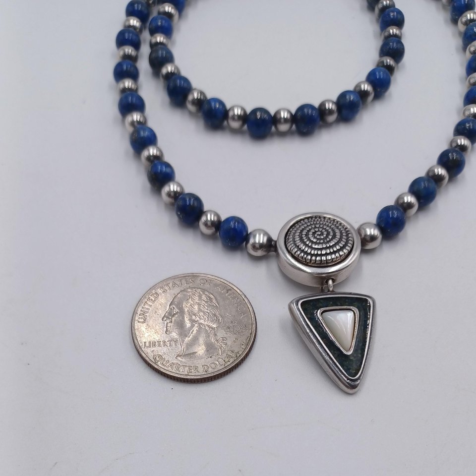 Carolyn Pollack, Relios, Corazon Sterling and Lapis Beaded Necklace with Pendant