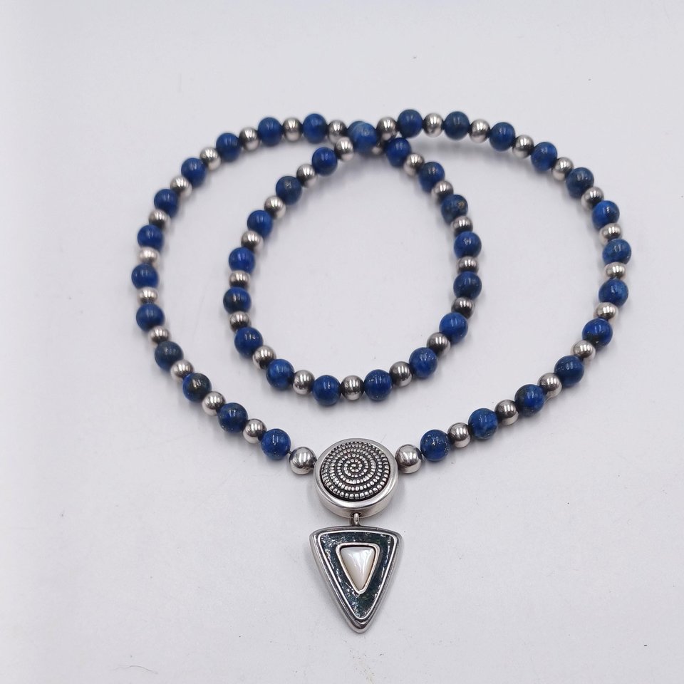 Carolyn Pollack, Relios, Corazon Sterling and Lapis Beaded Necklace with Pendant