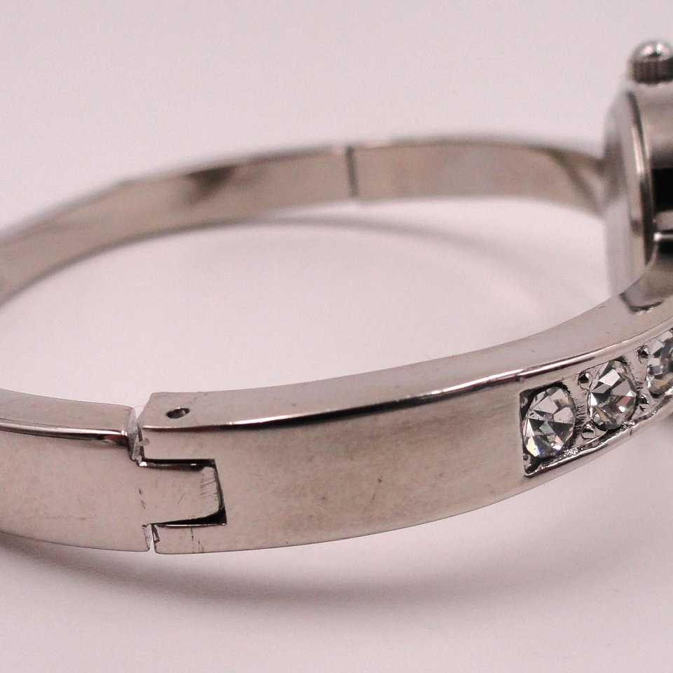 Silver Tone Rhinestone Ladies Bracelet Quartz Watch