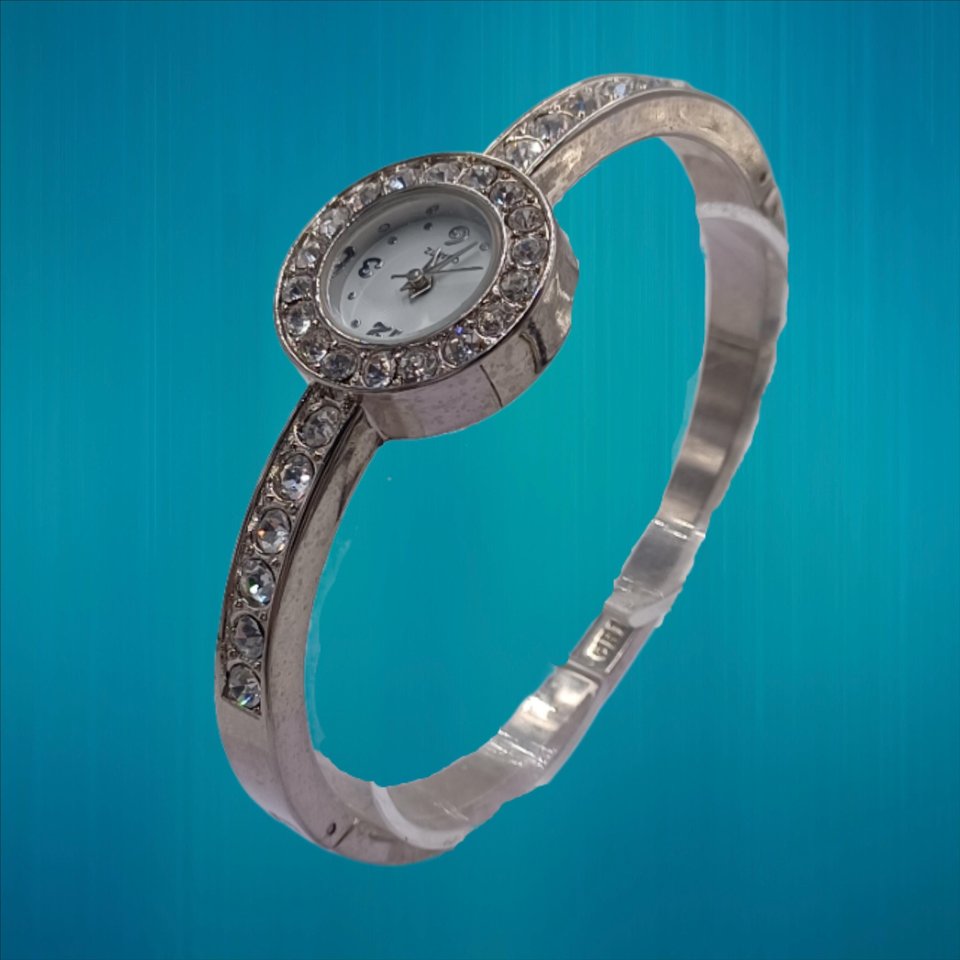 Silver Tone Rhinestone Ladies Bracelet Quartz Watch