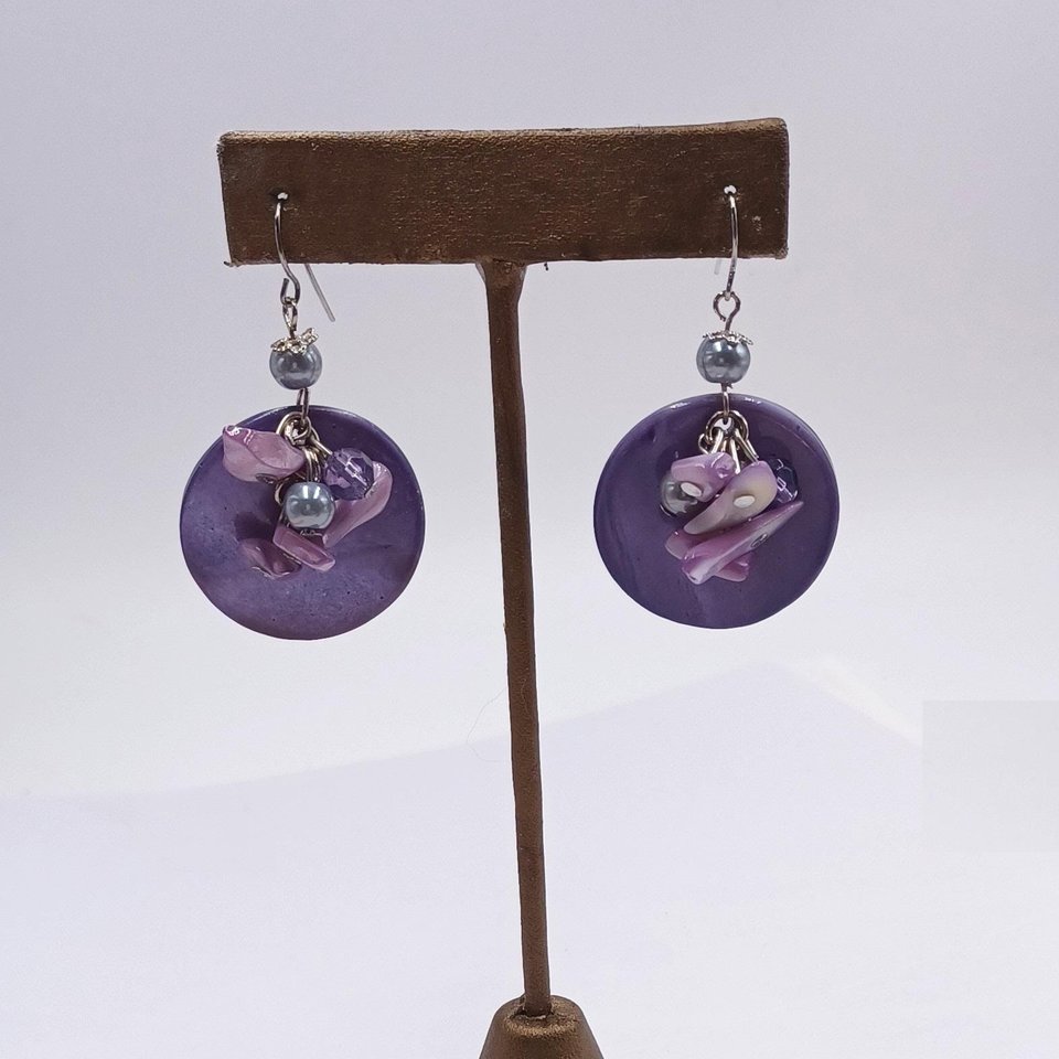 Purple Mother of Pearl Statement Necklace, Bracelet and Dangle Earrings Jewelry Set