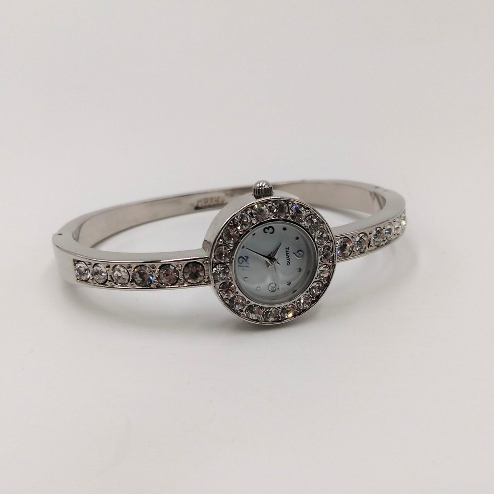 Silver Tone Rhinestone Ladies Bracelet Quartz Watch