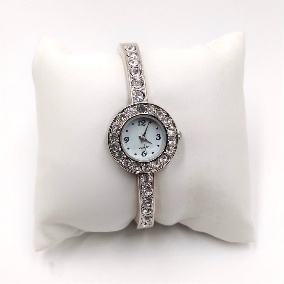 Silver Tone Rhinestone Ladies Bracelet Quartz Watch