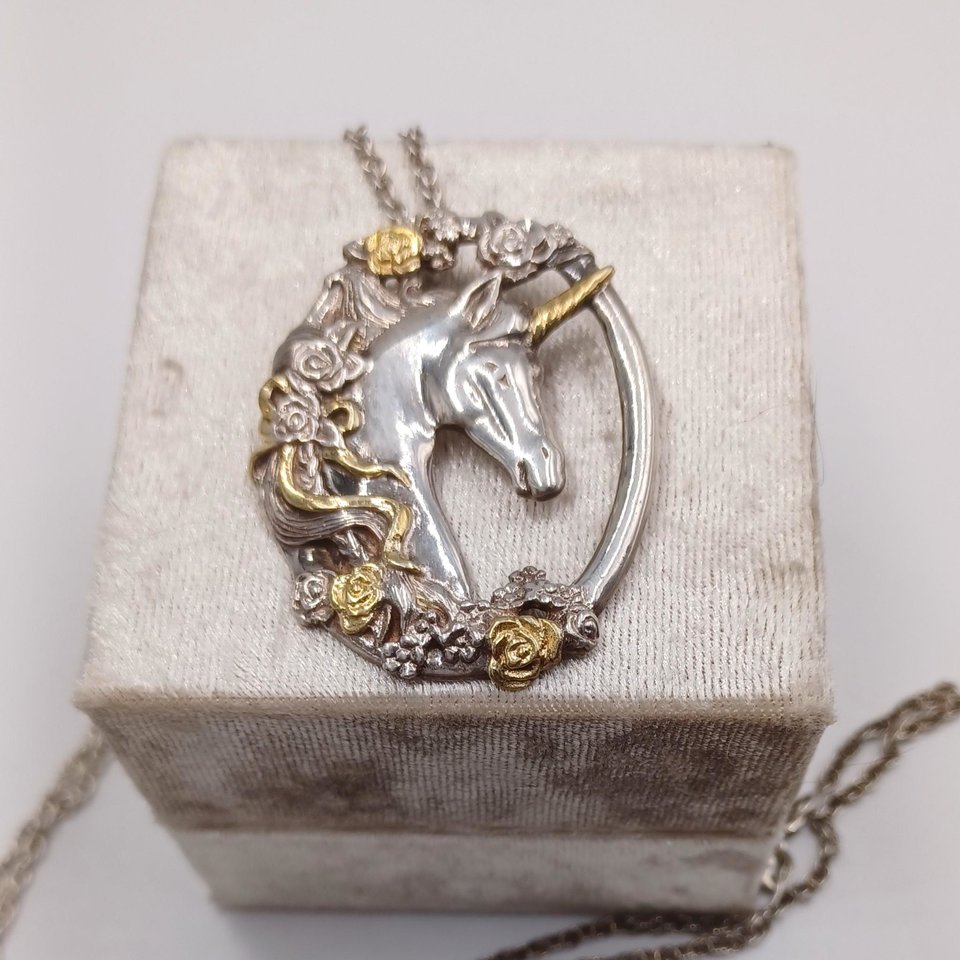Vintage Gorham Sterling Unicorn Pendant and Chain Necklace -