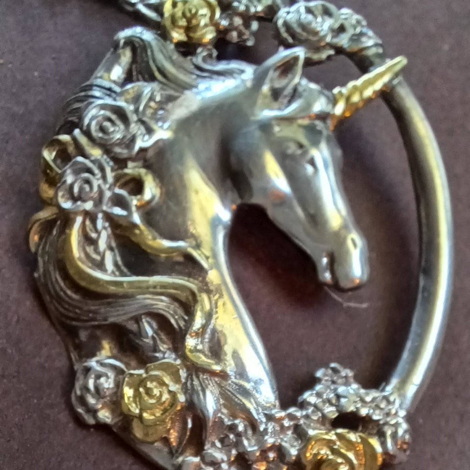 Vintage Gorham Sterling Unicorn Pendant and Chain Necklace -
