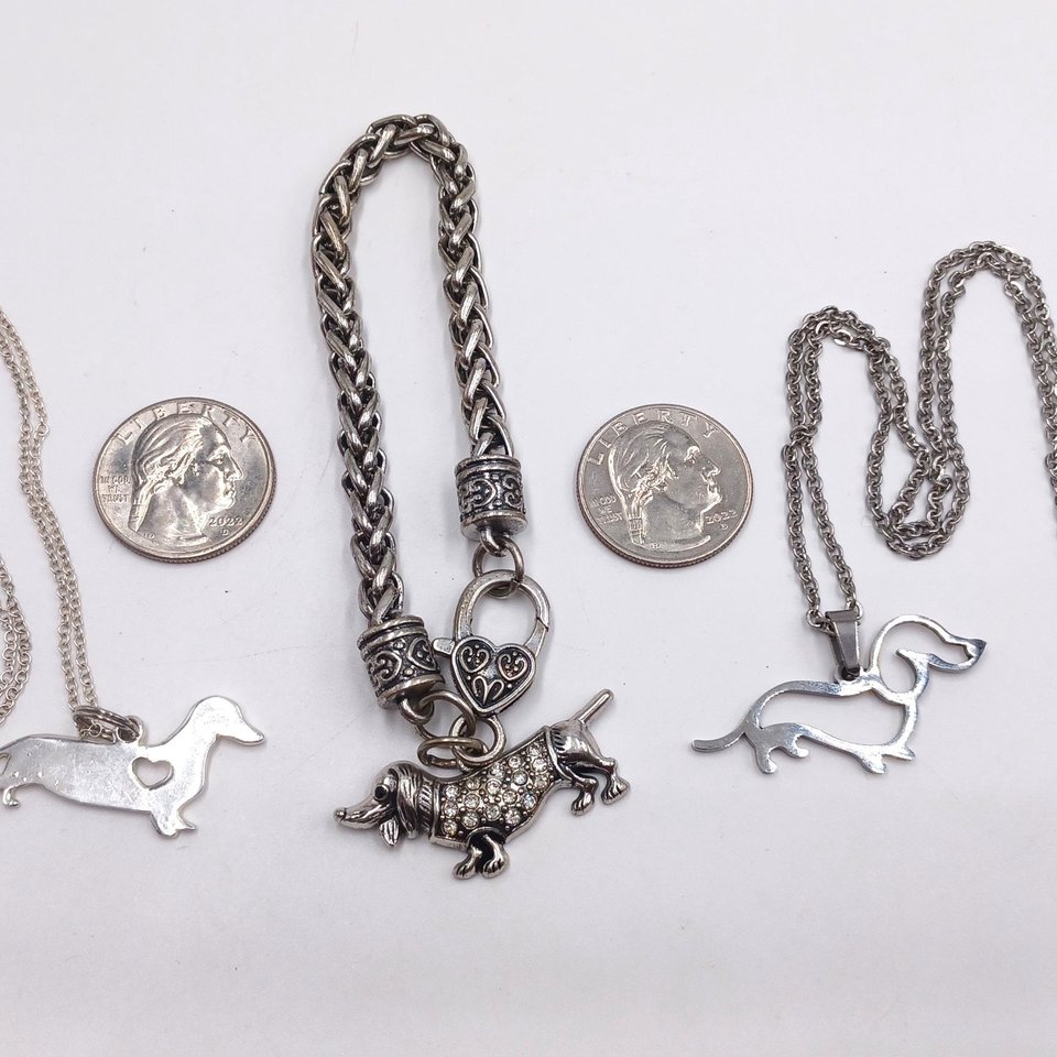 Silver Tone Dachshund Weiner Dog Jewelry Set- Lot-