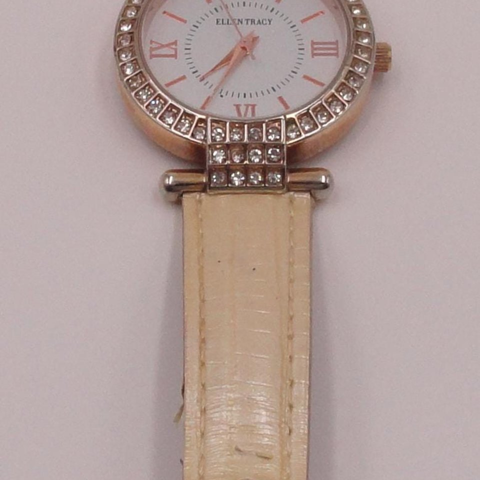 Ellen Tracy Rose Gold Tone Large Face Fashion Quartz Wrist Watch- New Battery