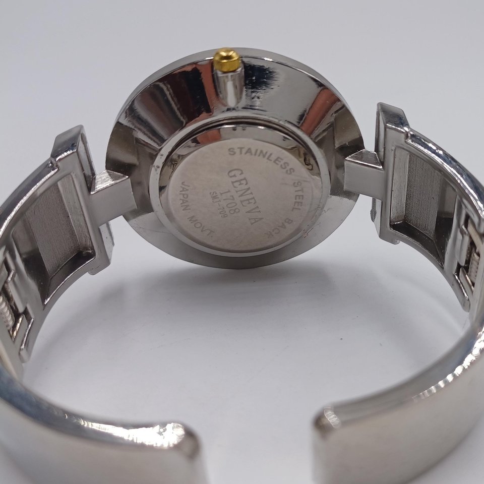 Vintage Geneva Silver and Gold Tone Clamper Bracelet Fashion Watch, Runs