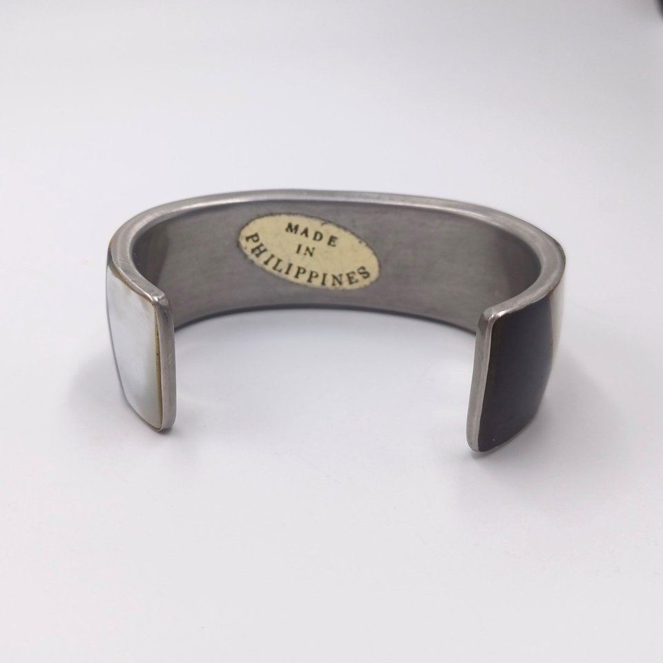 Mother of Pearl  Black and White Open Cuff Bracelet