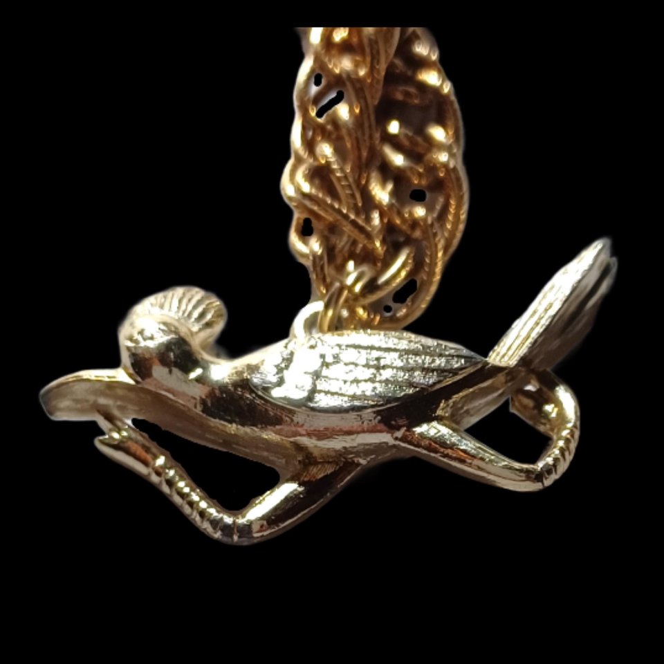 Gold Tone Chain with Large Gold Roadrunner Charm Bracelet, Vintage, Southwestern