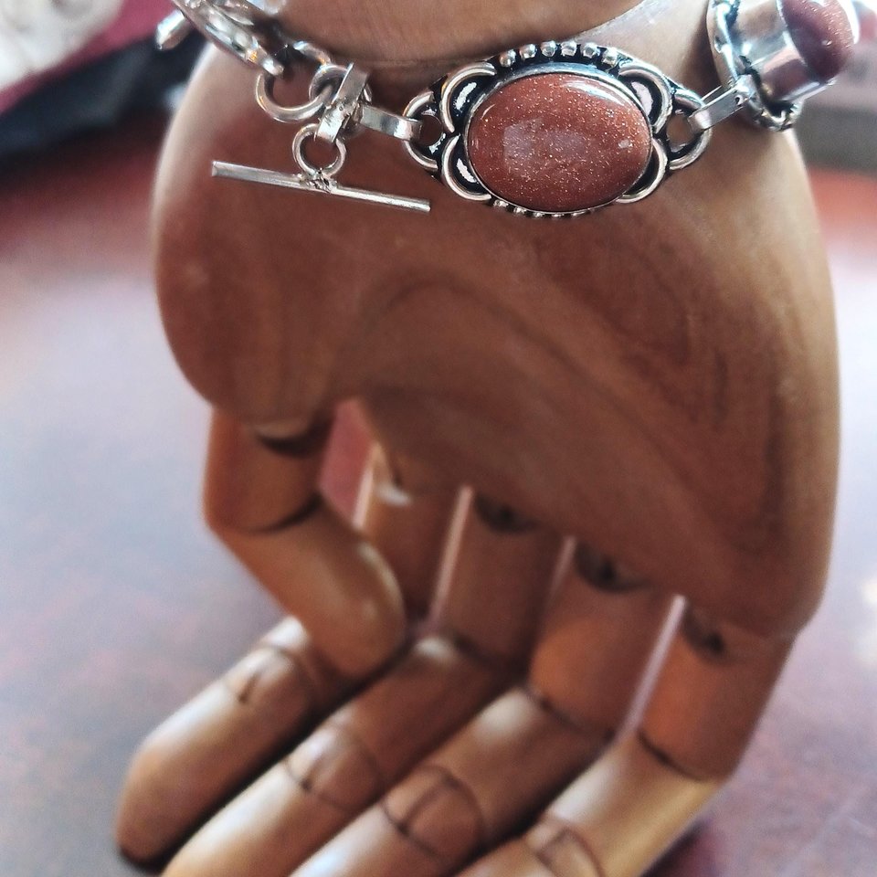 Sterling Silver Southwestern Gold Stone Panel Bracelet