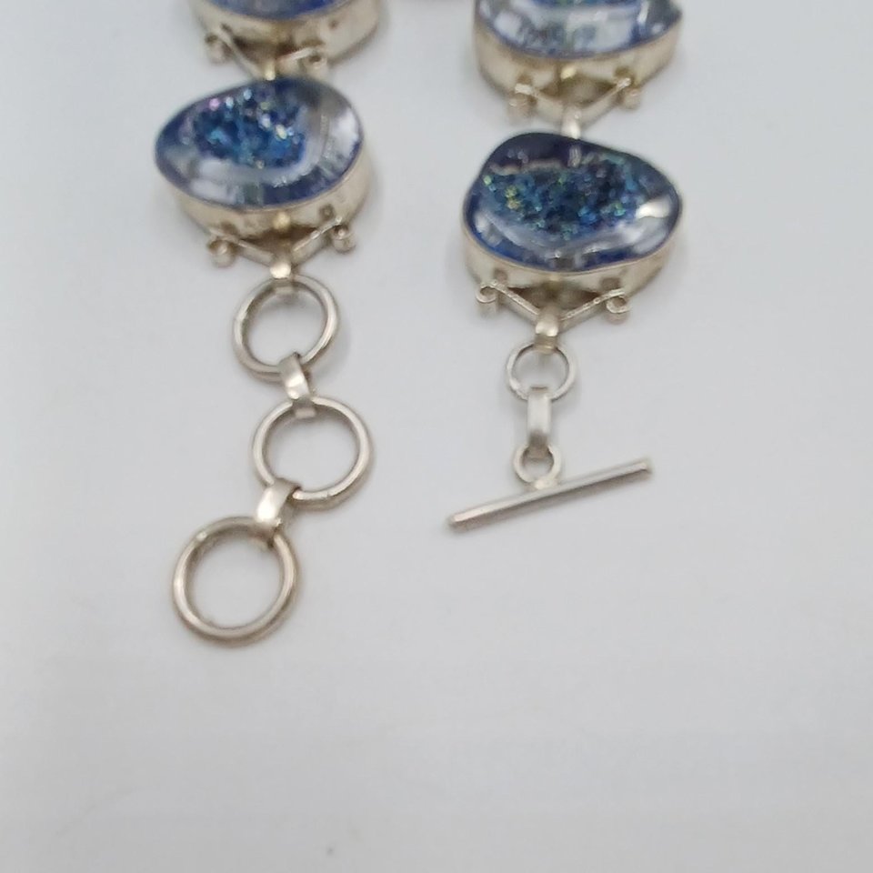 Sterling Silver Southwestern Faux Druzy in Resin Panel Bracelet