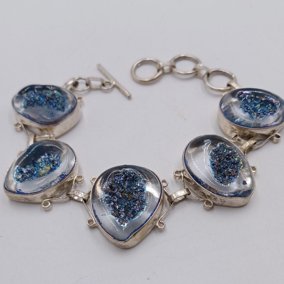 Sterling Silver Southwestern Faux Druzy in Resin Panel Bracelet