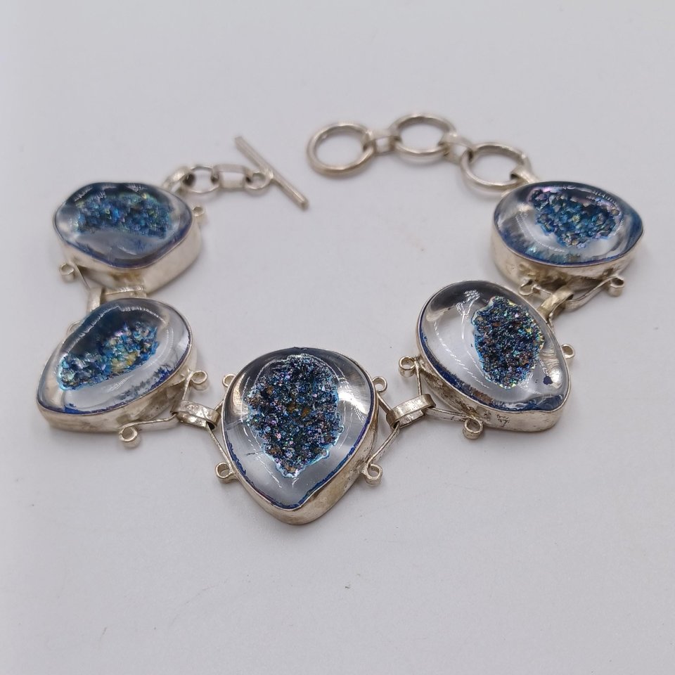 Sterling Silver Southwestern Faux Druzy in Resin Panel Bracelet