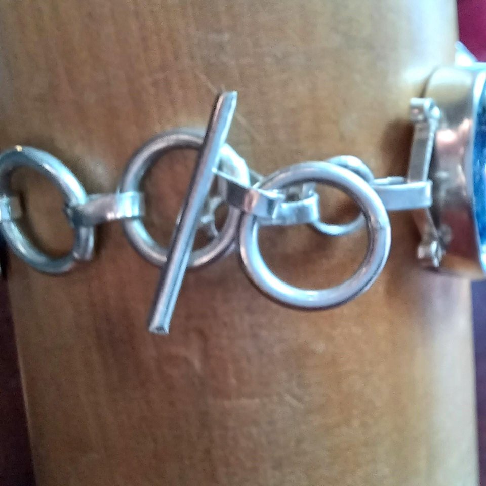 Sterling Silver Southwestern Faux Druzy in Resin Panel Bracelet