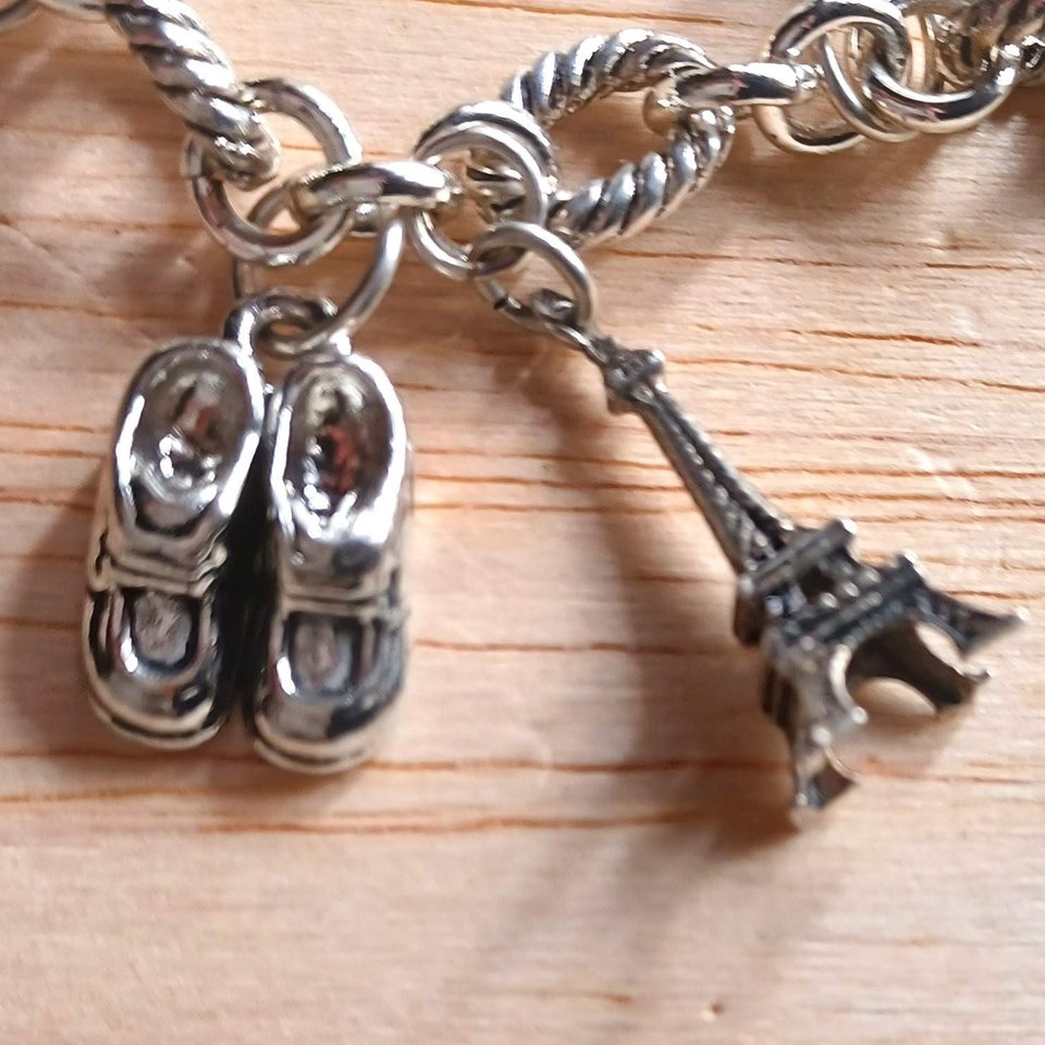 Vintage Silver Tone Random Charms Charm Bracelet, 15 Charms