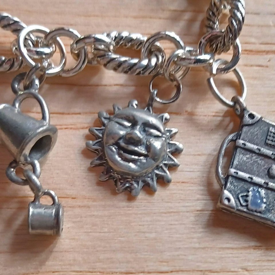 Vintage Silver Tone Random Charms Charm Bracelet, 15 Charms