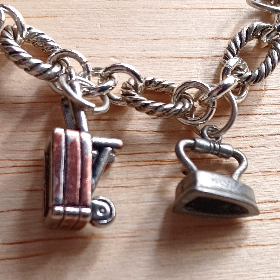 Vintage Silver Tone Random Charms Charm Bracelet, 15 Charms