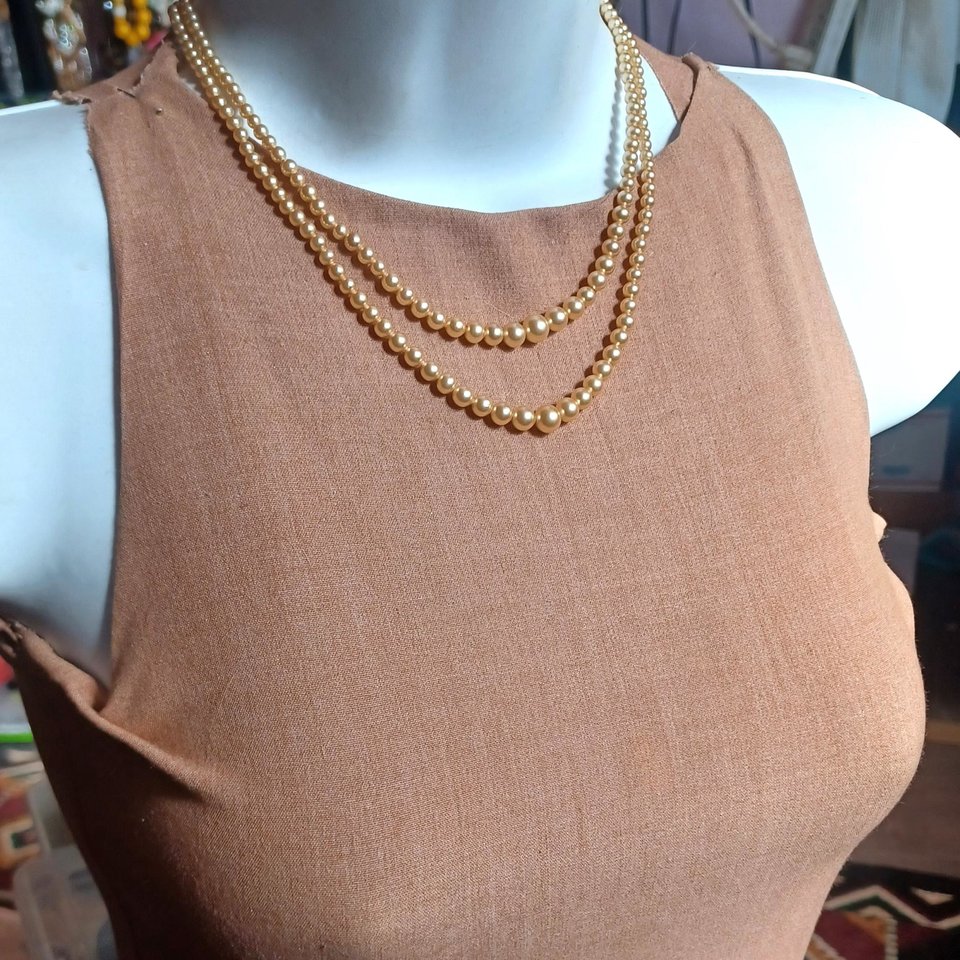 1950's Walker and Hill Dual Faux Pearls with Sterling Rhinestones Clasp Choker Necklace
