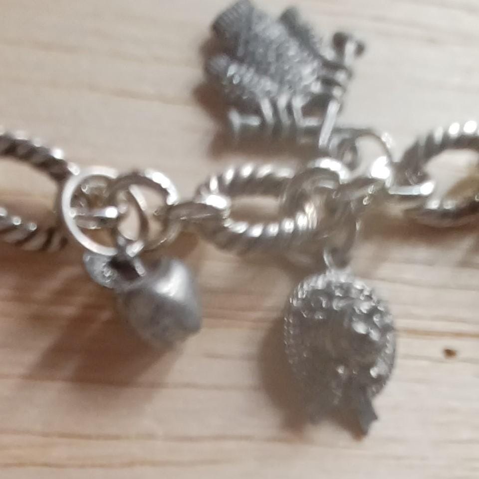 Vintage Silver Tone Random Charms Charm Bracelet, 15 Charms