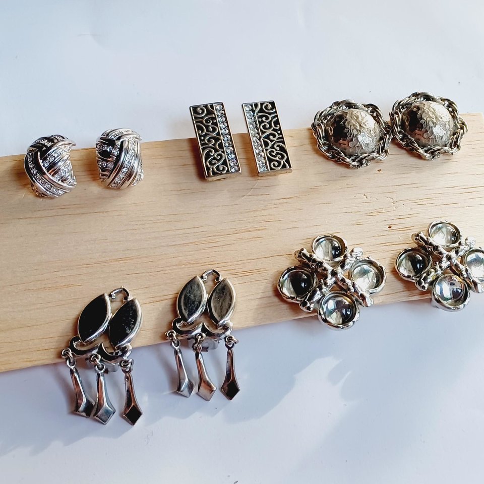 5 pairs of Silver Tone Fashion Clip-on Earrings for Women