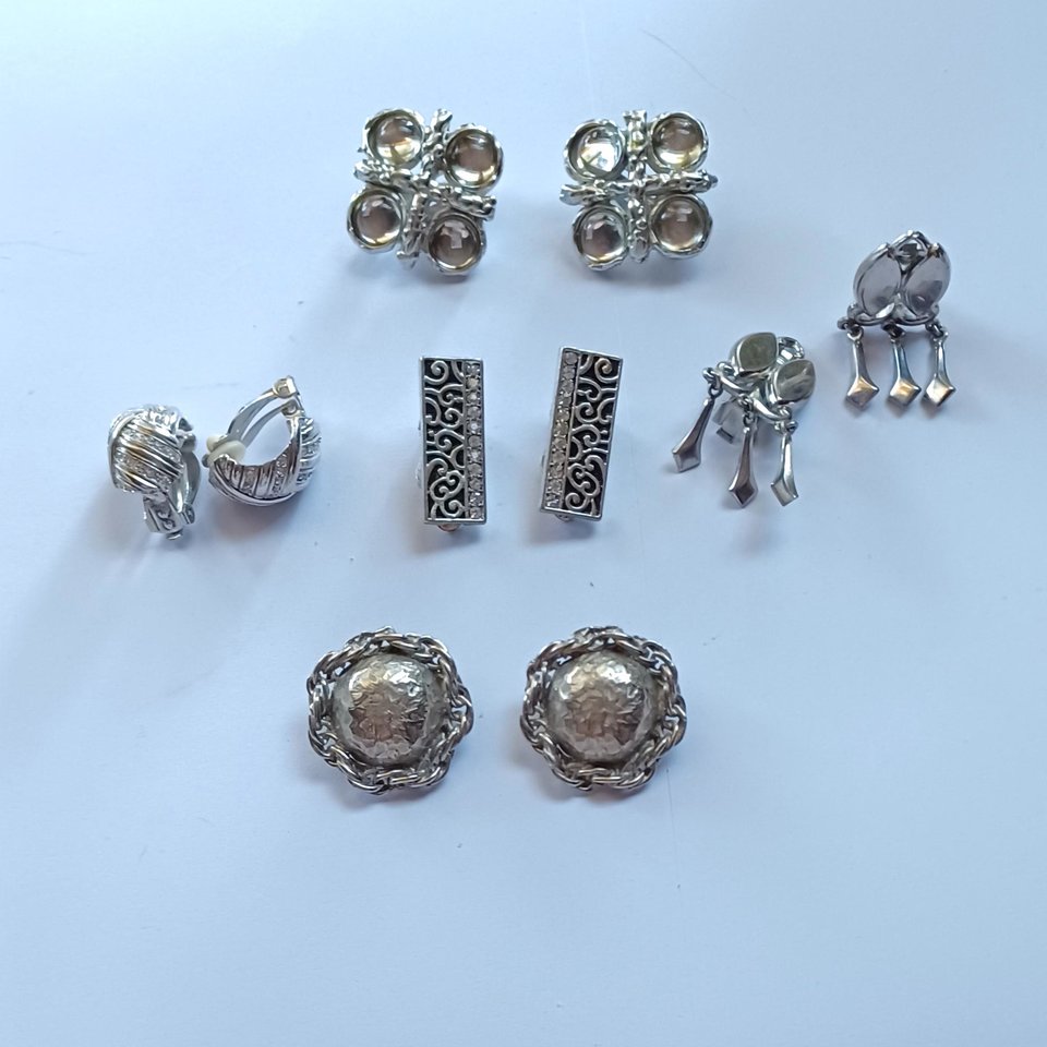 5 pairs of Silver Tone Fashion Clip-on Earrings for Women