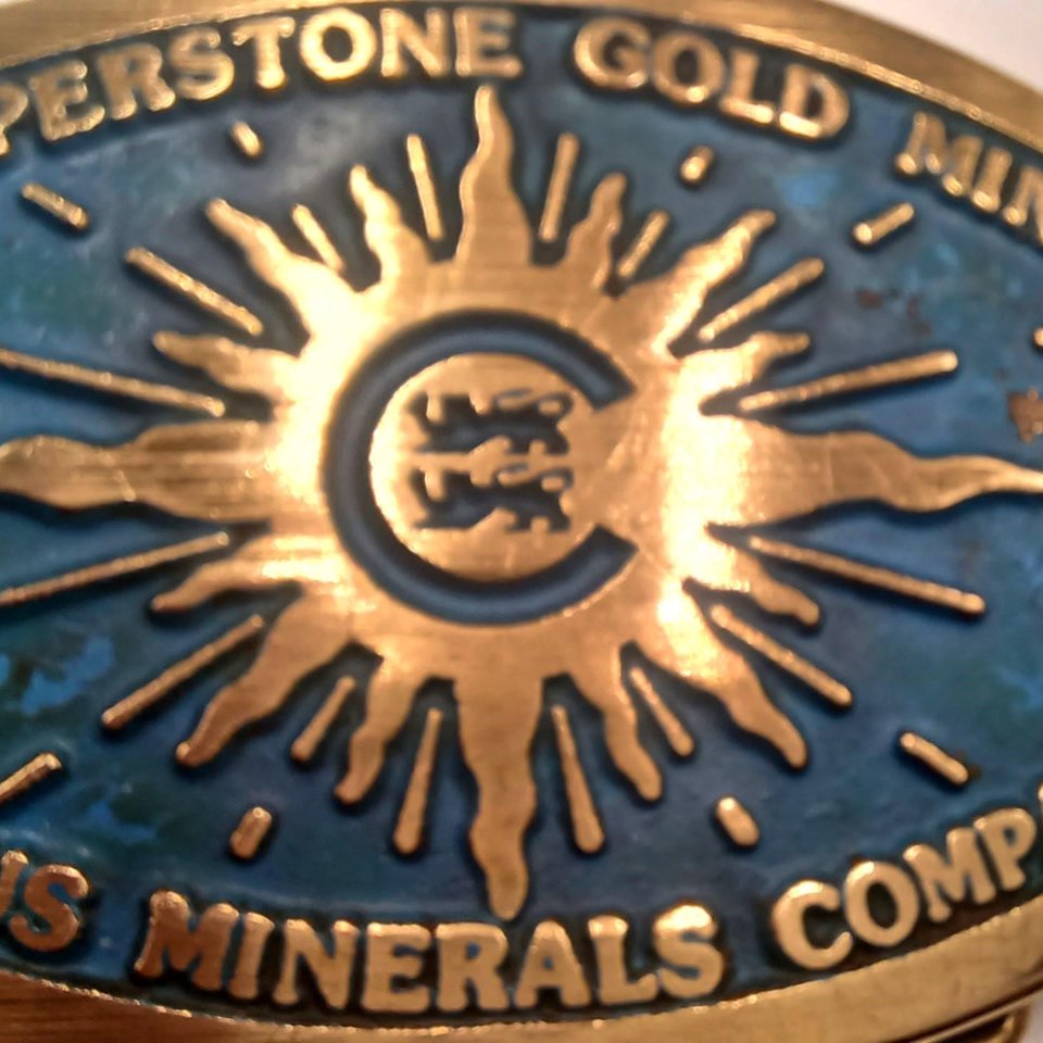Vintage Oval Solid Brass Southwestern Copperstone Gold Mine Dyna Buckle Mens Belt Buckle