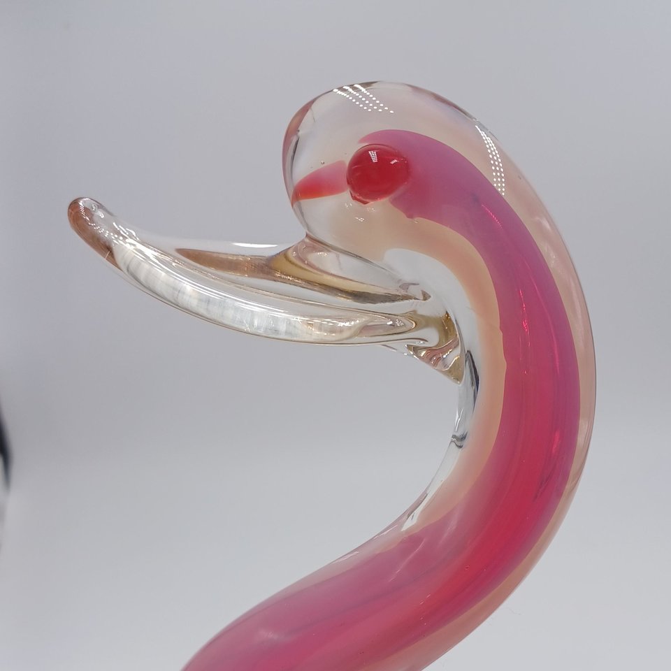 Murano Style Hand Blown Art Glass Swan, Large Vintage Glass Decor