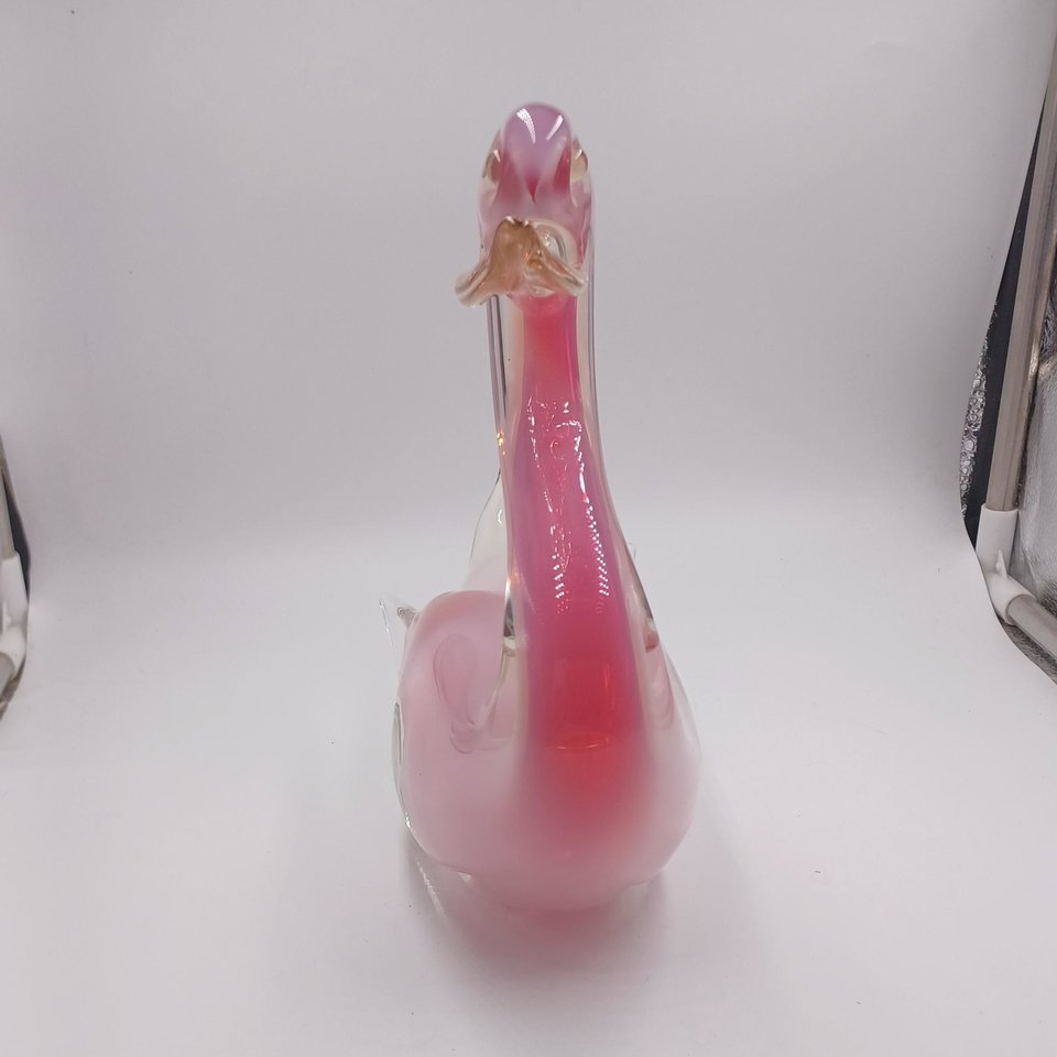 Murano Style Hand Blown Art Glass Swan, Large Vintage Glass Decor