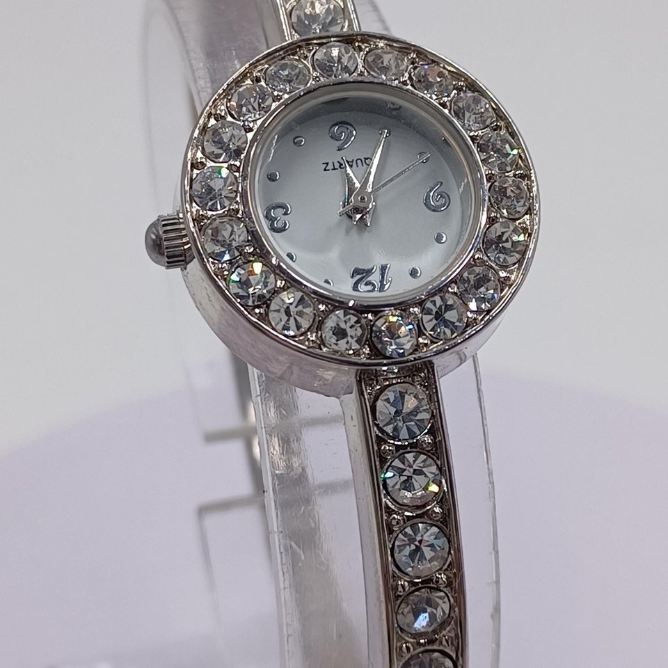 Silver Tone Rhinestone Ladies Bracelet Quartz Watch