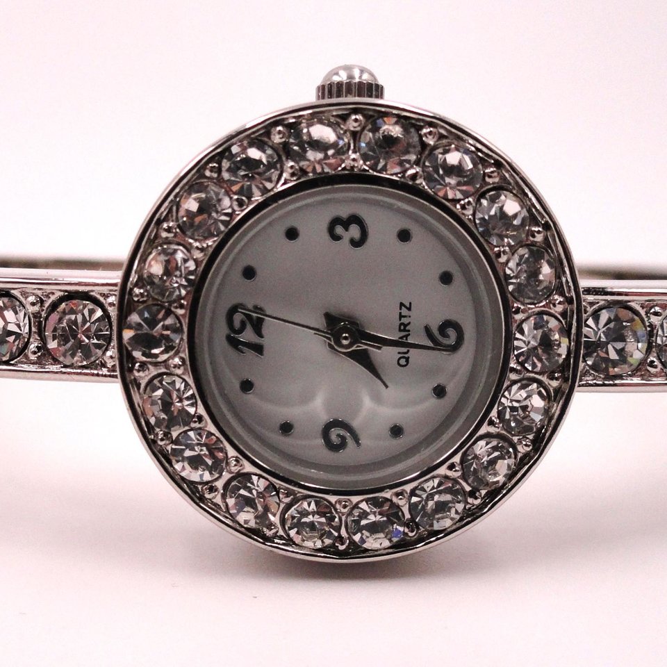 Silver Tone Rhinestone Ladies Bracelet Quartz Watch