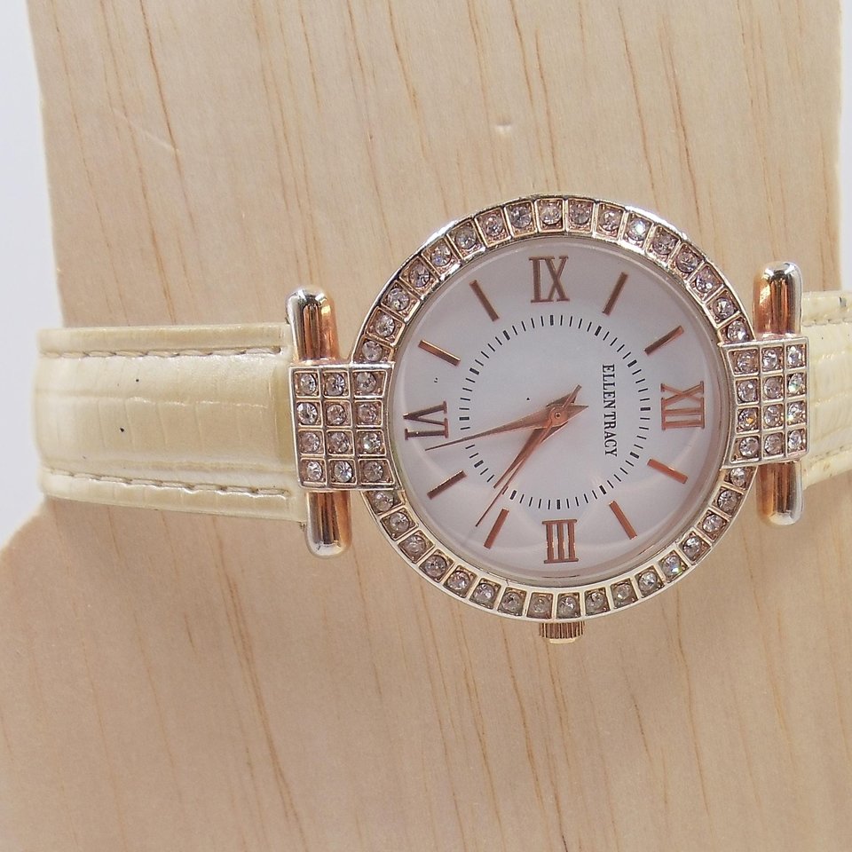 Ellen Tracy Rose Gold Tone Large Face Fashion Quartz Wrist Watch- New Battery