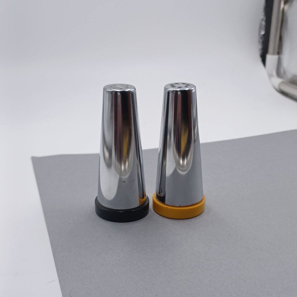 Vintage Mid Century Modernist Chrome Taper Salt and Pepper Shakers