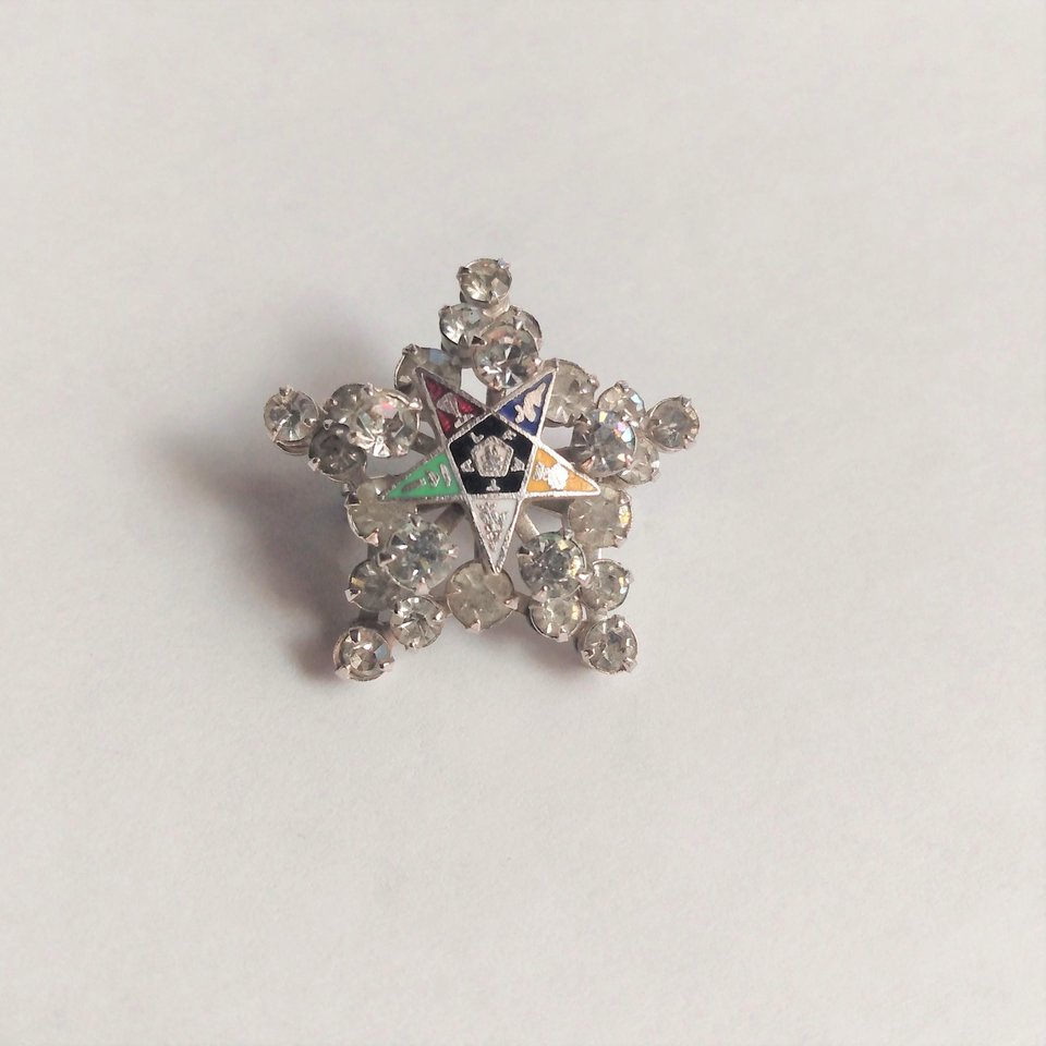 Vintage Rhinestone Order of the Eastern Star Silver Tone Brooch, OES Brooch