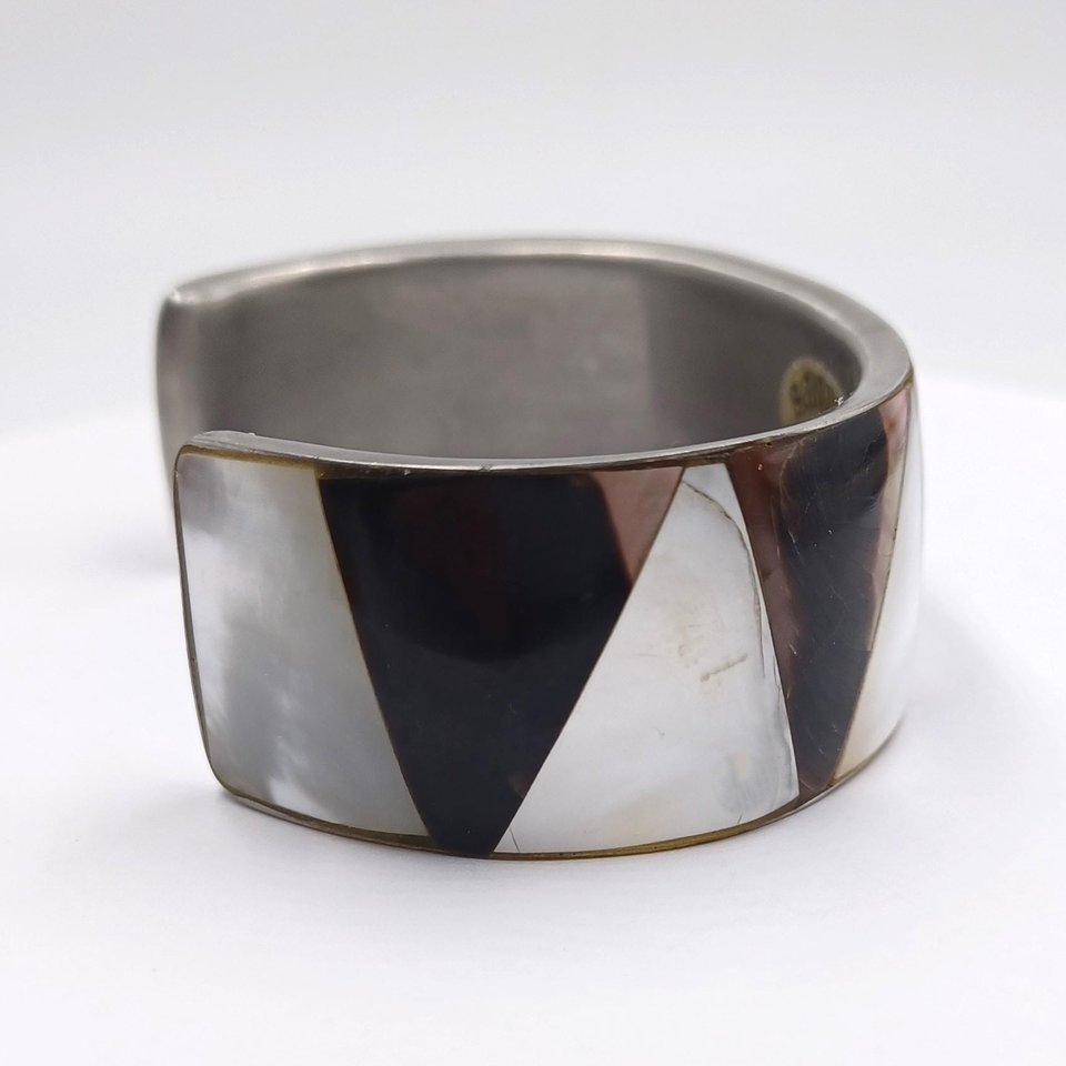 Mother of Pearl  Black and White Open Cuff Bracelet