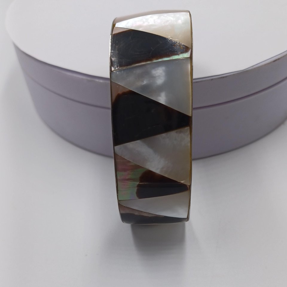 Mother of Pearl  Black and White Open Cuff Bracelet