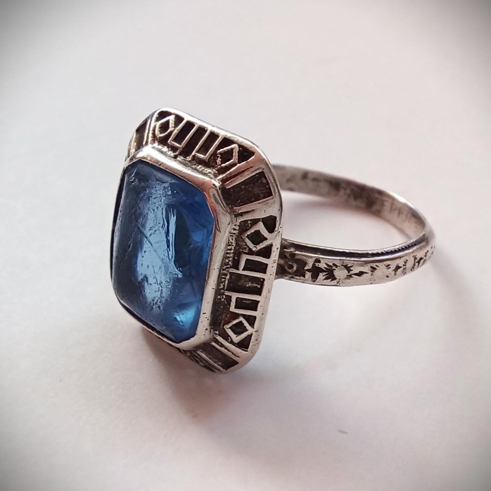 Antique  Art Deco Sterling Silver Blue Stone Ladies Ring, Size 6.75