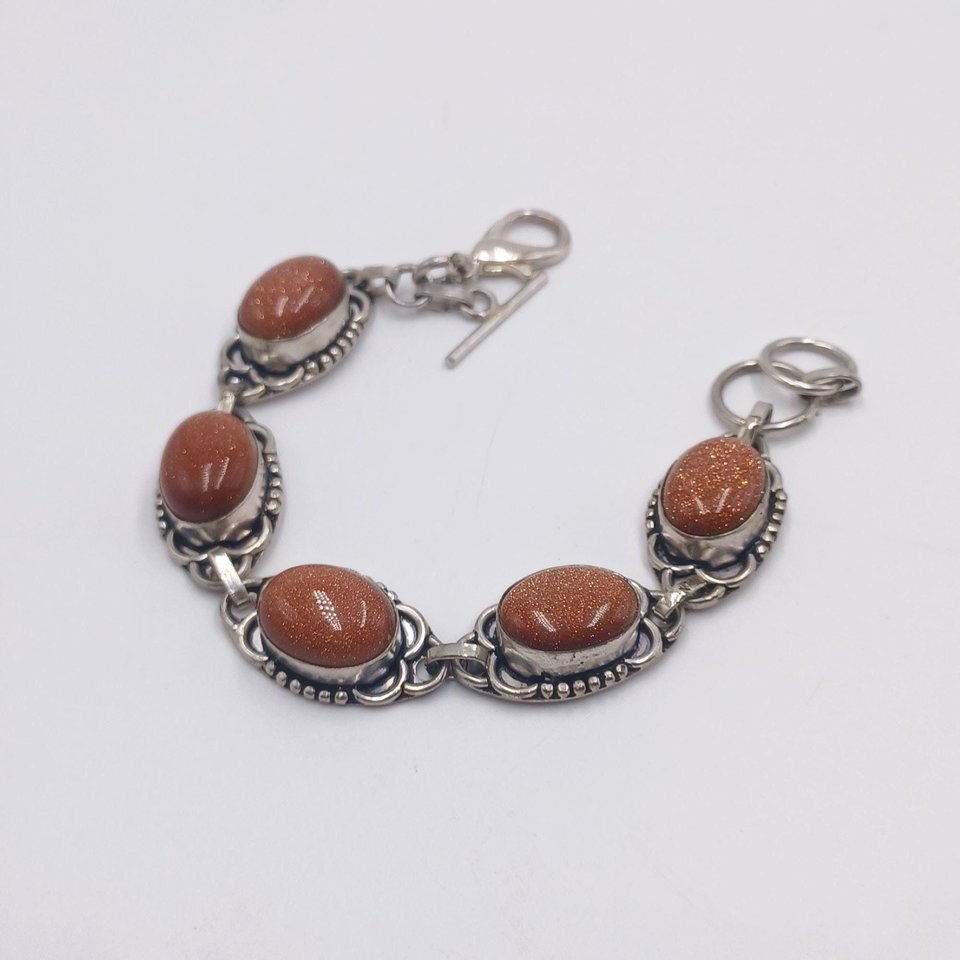 Sterling Silver Southwestern Gold Stone Panel Bracelet