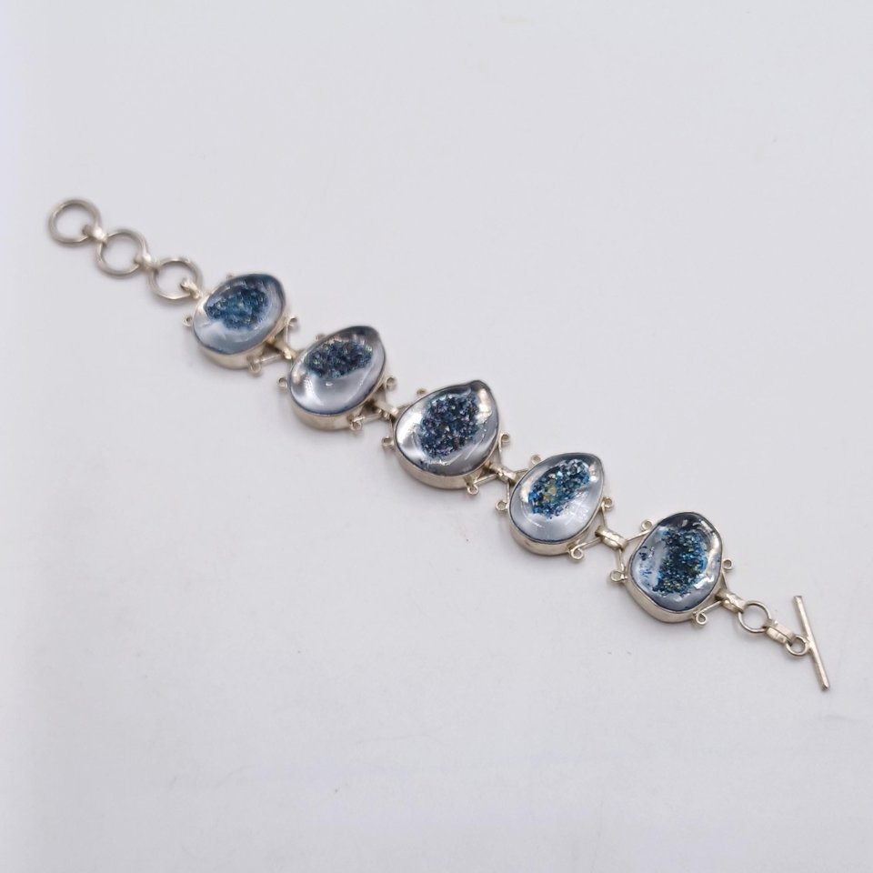 Sterling Silver Southwestern Faux Druzy in Resin Panel Bracelet
