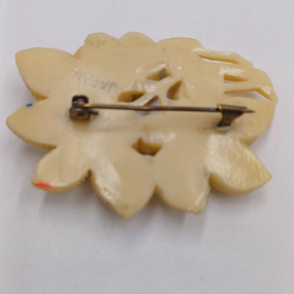 Vintage 1940's Celluloid Hand Painted Floral Brooch, Japan