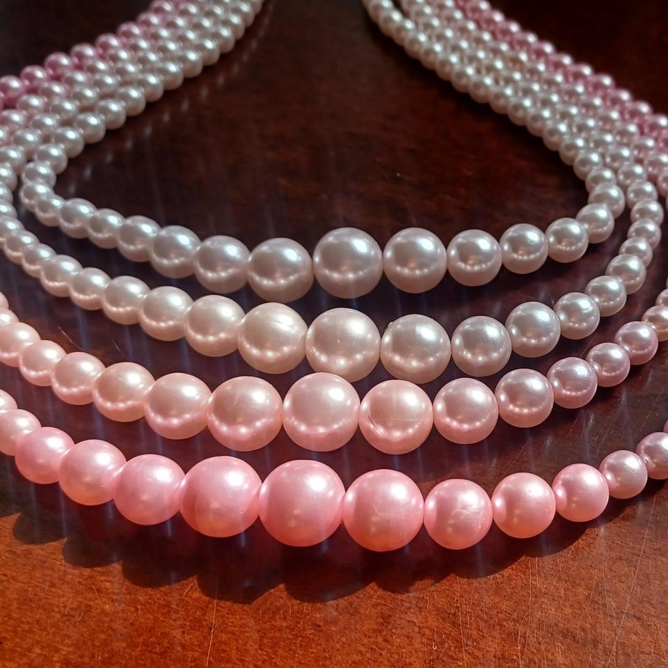 Vintage 1950's 4 Strand Powder Pink Faux Pearls Beaded Choker Necklace