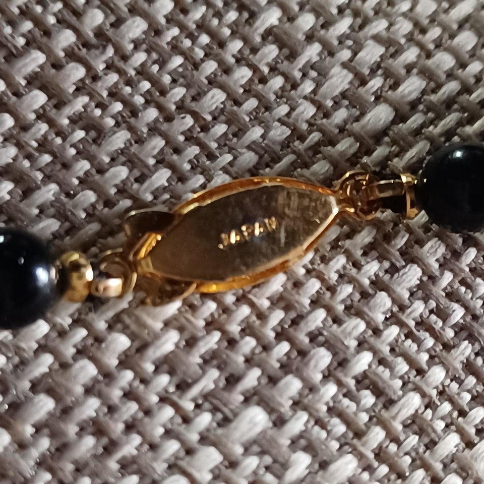 Heavy Black Knotted Stone Beads Vintage Necklace, Japan Necklace, Heavy
