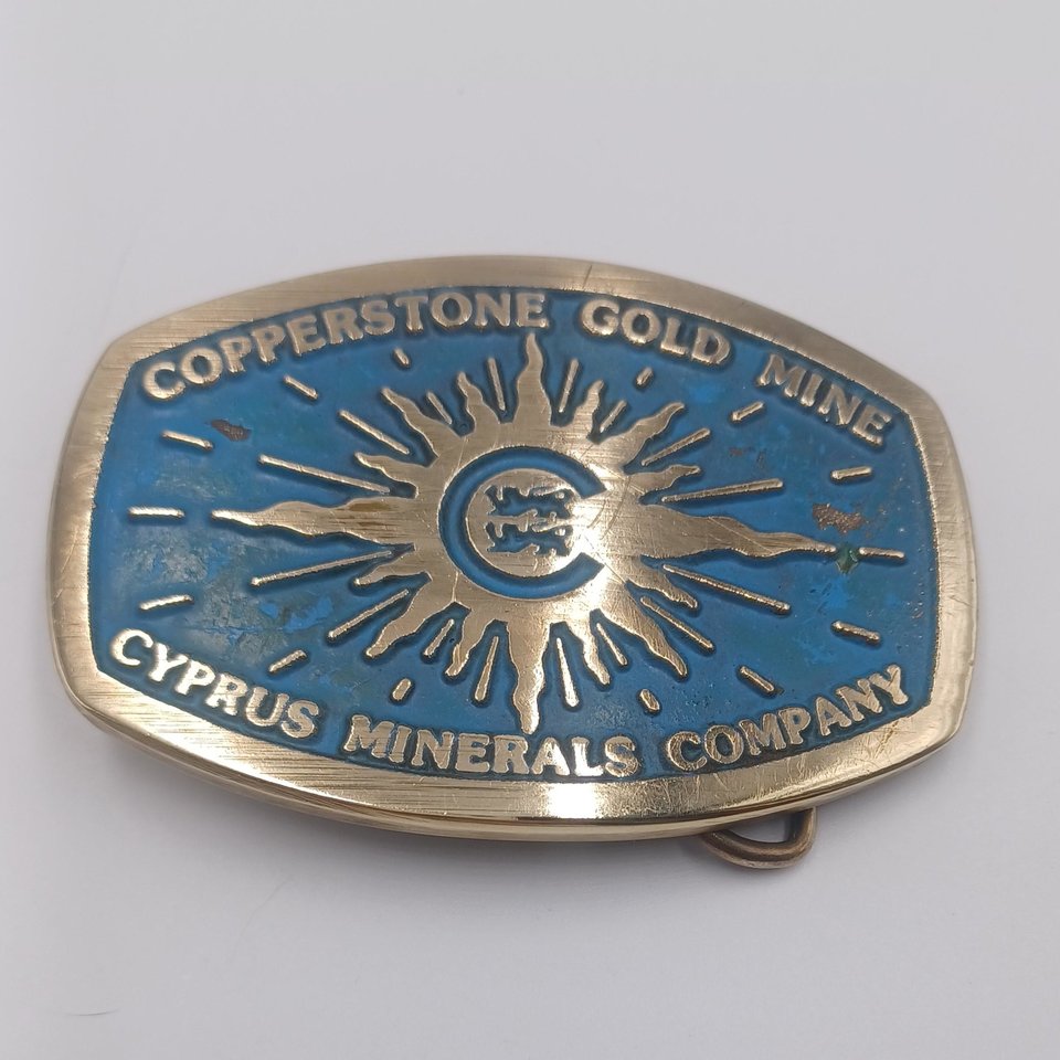 Vintage Oval Solid Brass Southwestern Copperstone Gold Mine Dyna Buckle Mens Belt Buckle